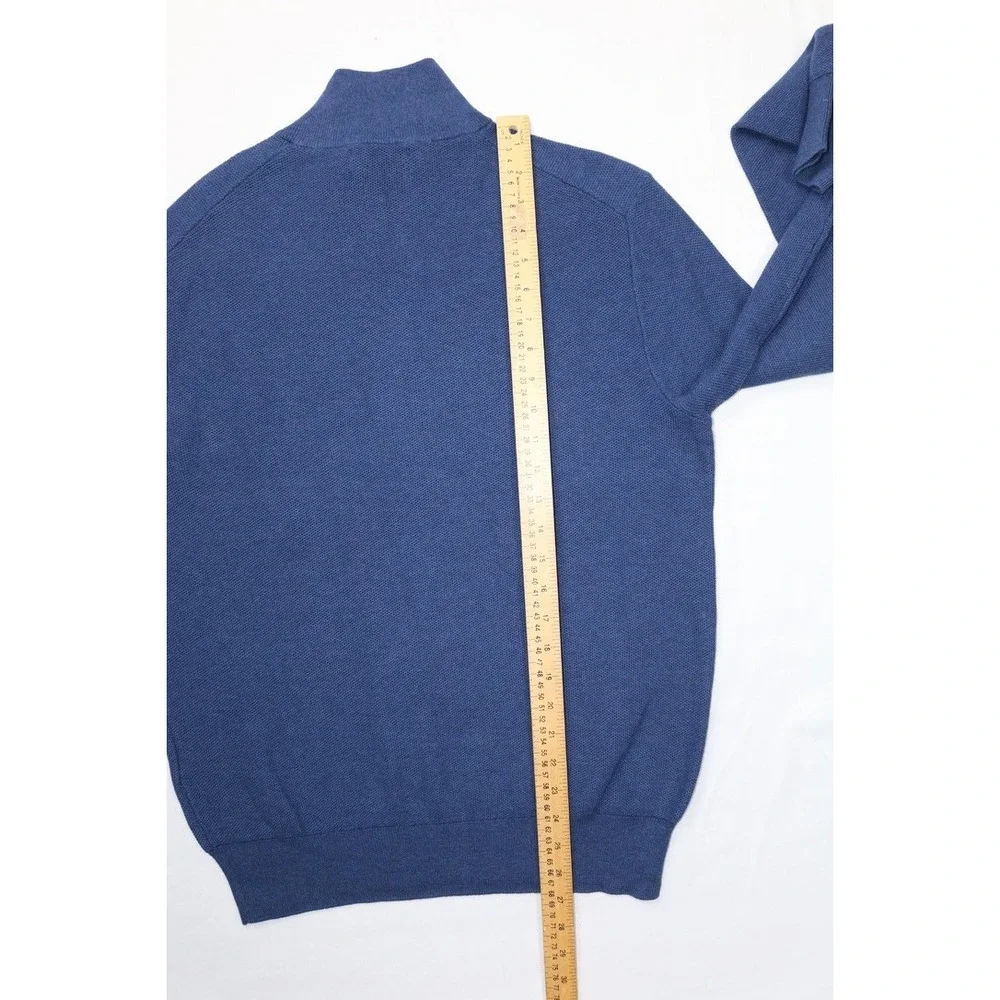 Polo Ralph Lauren Mens Waffle Knit 1/4 Zip Sweater Navy Blue Red Sz M Small Pony